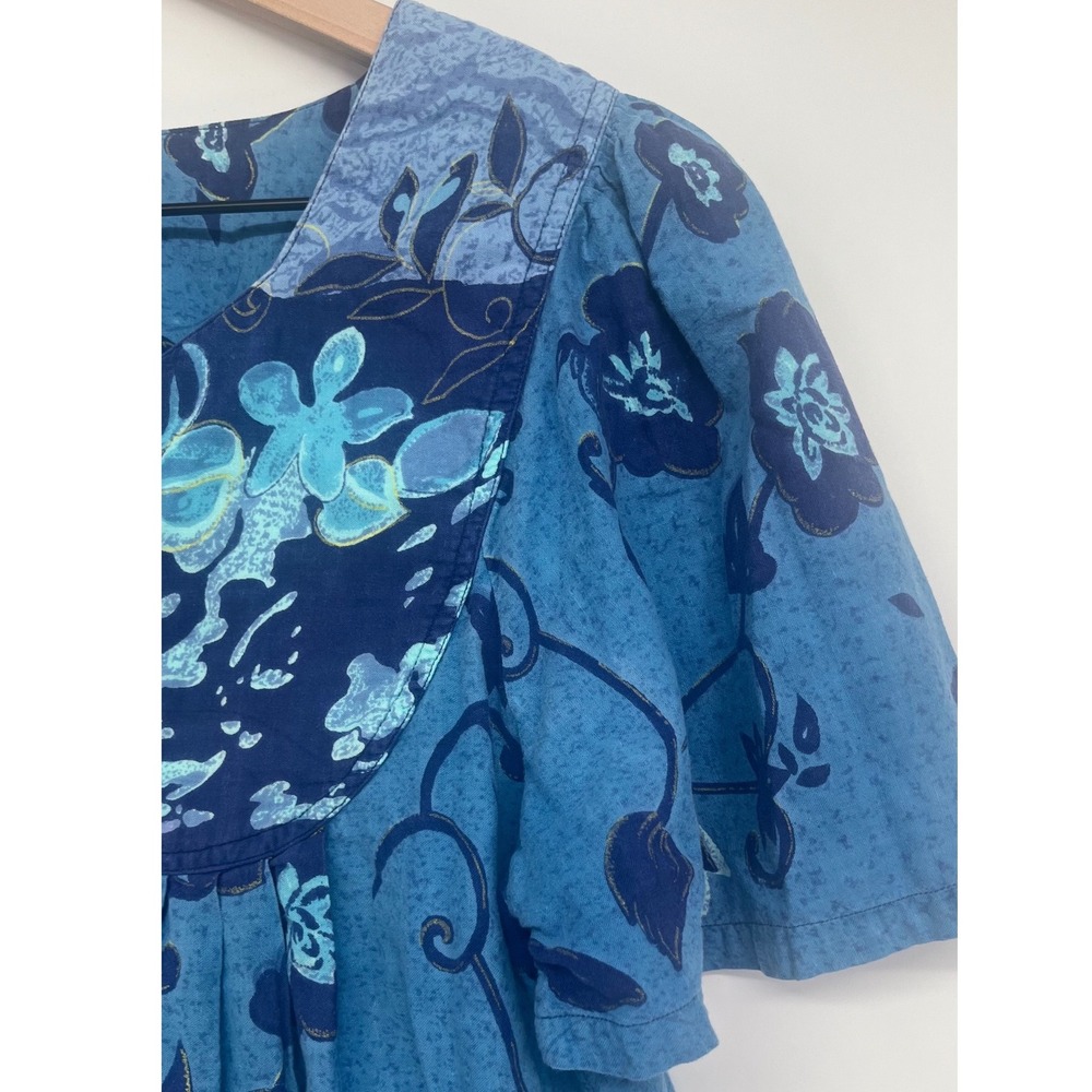 Vintage Floral House Dress Womens XS Blue Cotton Muu Muu Lounger Boho - Picture 3 of 11